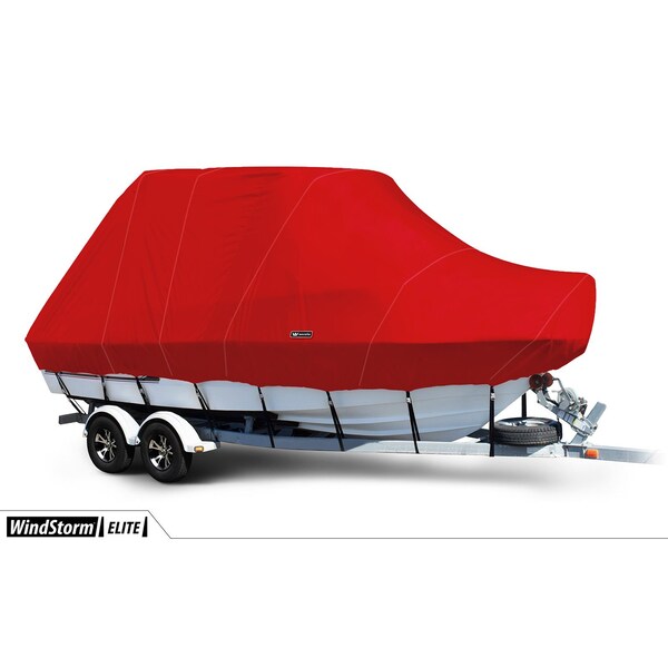 Eevelle Boat Cover BAY BOAT Rounded Bow, Center Console, TTop, Outboard Fits 25ft 6in L up to 120in W Red SFBCCTT25120B-RED - main